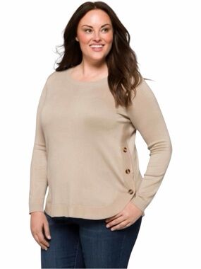 Lety & Me Side Detail Sweater - Tan Crewneck New Without Tags Stitch Fix 1X
